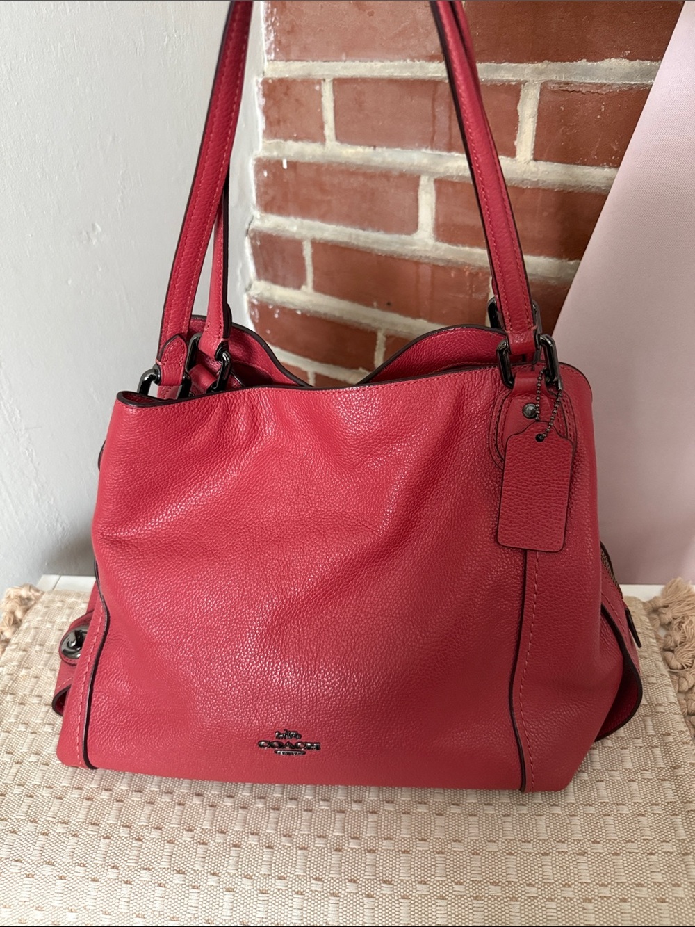Coach Red Pebbled Leather Shoulder Tote